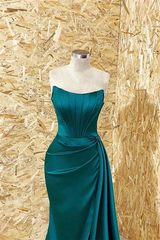 Stunning Long Strapless Mermaid  Ruffles Satin Prom Dresses - Image 2