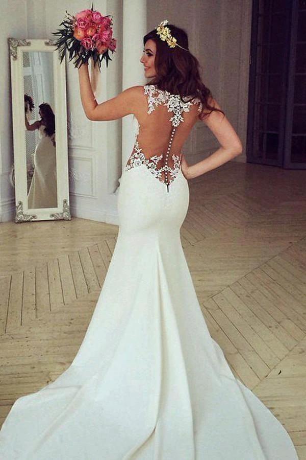 Stunning Mermaid Sleeveless Lace Wedding Dress Zipper Button WD041 - Image 3