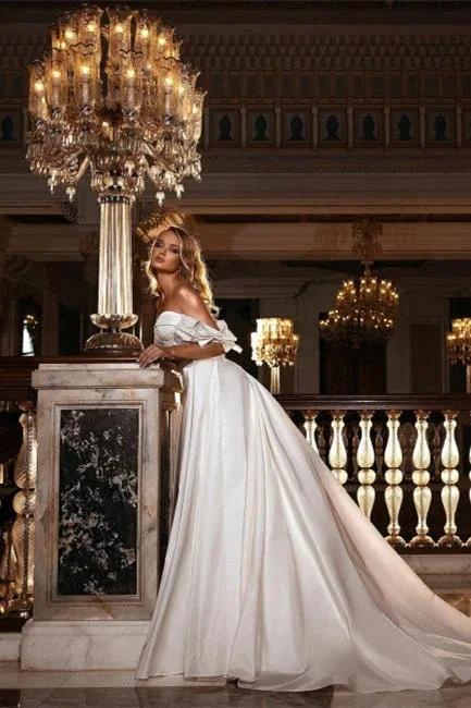 Stunning Off Shoulder White Floral Mermaid Slim Wedding Gowns Sweetheart Long Bridal Dress with Detachable Tail - Image 2