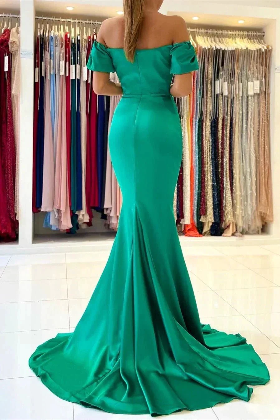 Stunning Off-the-Shoulder Satin Mermaid Evening Gown - Image 2