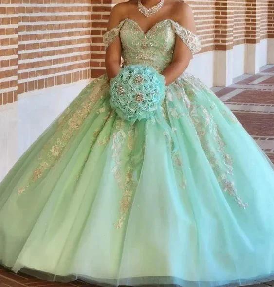 Stunning Off The Shoulder Tulle Floral Ball Gown Sweet 16 Dress Y1235 - Image 2