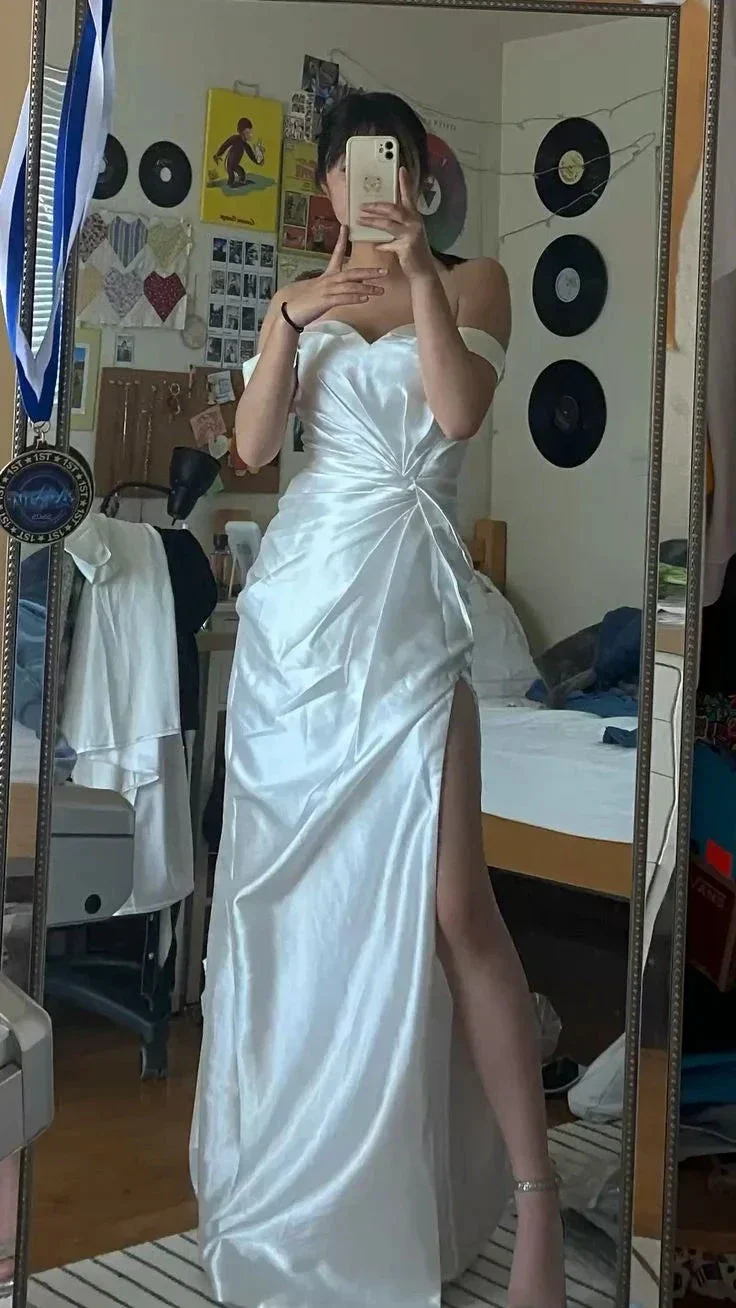 Stunning Off The Shoulder White Wedding Dress,White Bridal Dress  Y5355 - Image 2