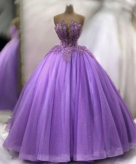 Stunning Purple Glitter Ball Gown Princess Dress Y972 - Image 2