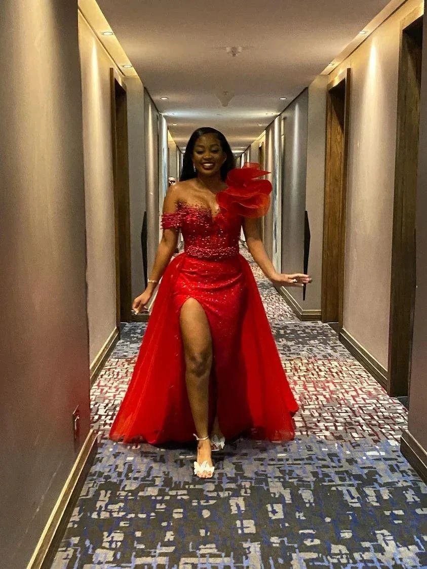 Stunning Red Mermaid Evening Dress With Split For Black Girls Y5332 - Image 2