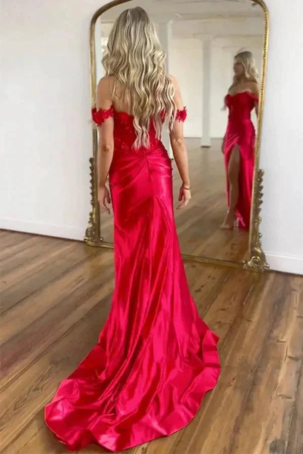 Stunning Off The Shoulder Red Long Prom Dress With 3D Flowers PSK585 - Image 3