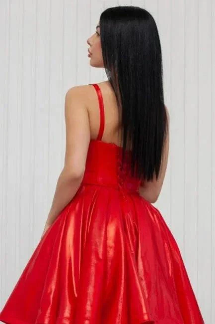 Stunning Short Red A-line Spaghetti Straps V-neck Homecoming Dresses - Image 2