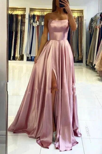 Stunning Spaghetti Straps Satin Evening Dress with Side Slit - Image 10
