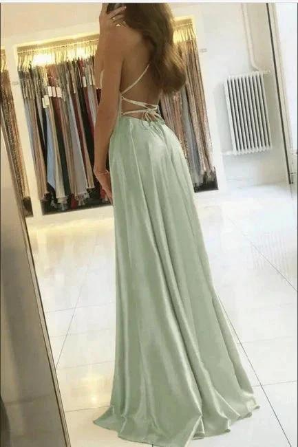 Stunning Spaghetti Straps Satin Evening Dress with Side Slit - Image 2