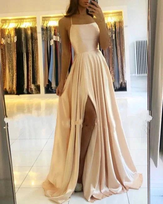 Stunning Spaghetti Straps Satin Evening Dress with Side Slit - Image 4
