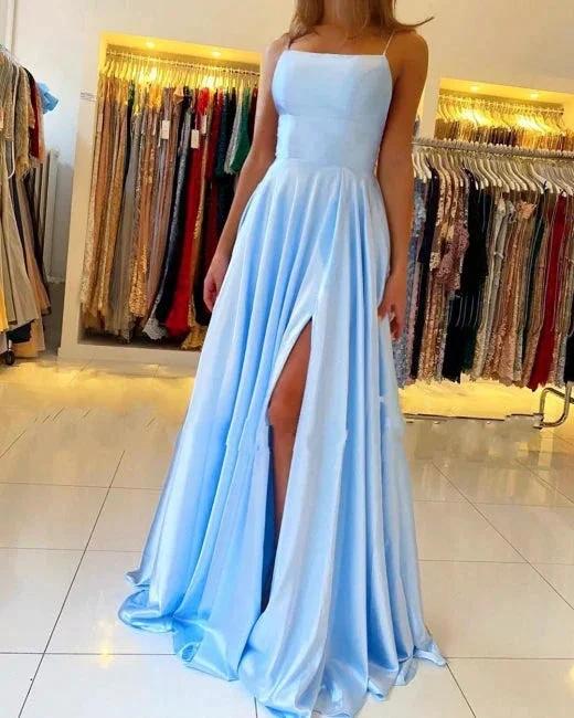 Stunning Spaghetti Straps Satin Evening Dress with Side Slit - Image 7