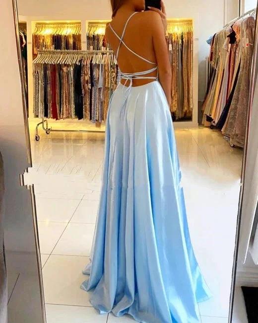 Stunning Spaghetti Straps Satin Evening Dress with Side Slit - Image 8