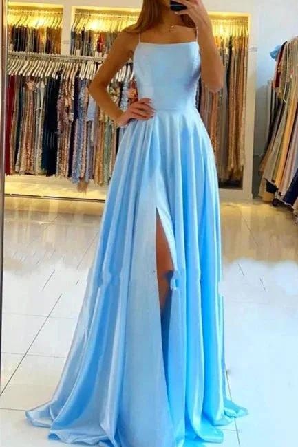 Stunning Spaghetti Straps Satin Evening Dress with Side Slit - Image 9