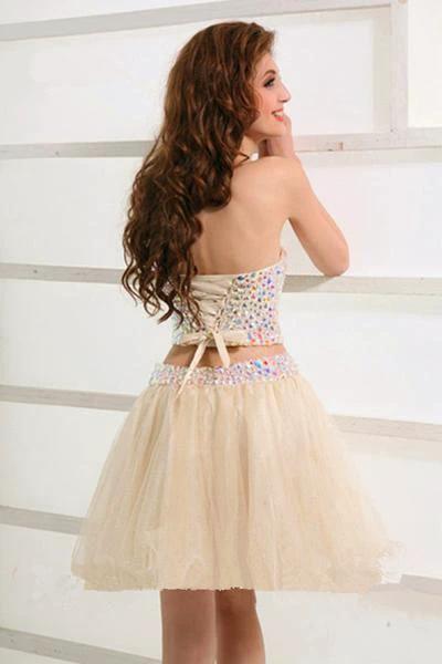 Stunning Two Piece Short Tulle Beaded Sweet Homecoming/Party Dress PD119 - Image 2