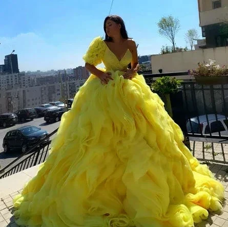 Stunning Yellow Long Ball Gown Princess Dress Y5833 - Image 3