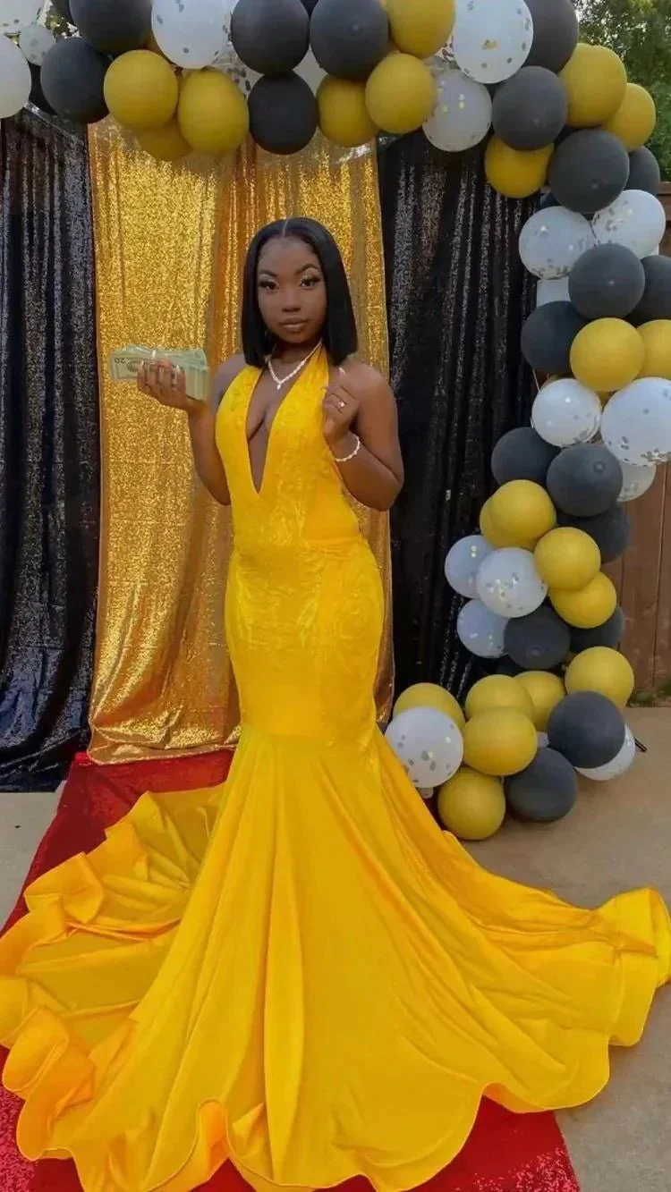 Stunning Yellow Mermaid Prom Dress,Sexy Evening Dress With Train Y1709 - Image 3