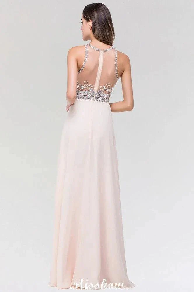 Stylish A-Line Chiffon Tulle Scoop Sleeveless Floor-Length Bridesmaid Dress with Beadings - Image 2