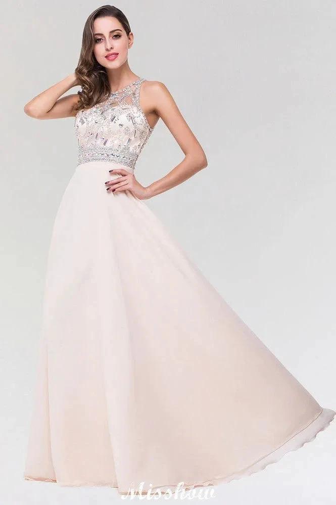 Stylish A-Line Chiffon Tulle Scoop Sleeveless Floor-Length Bridesmaid Dress with Beadings - Image 3