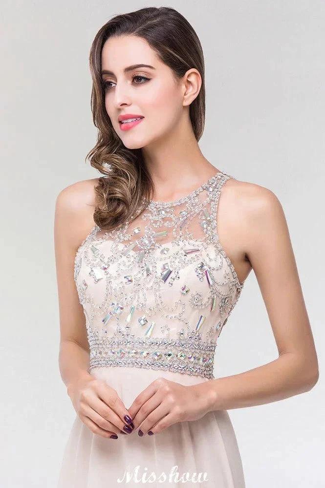 Stylish A-Line Chiffon Tulle Scoop Sleeveless Floor-Length Bridesmaid Dress with Beadings - Image 6