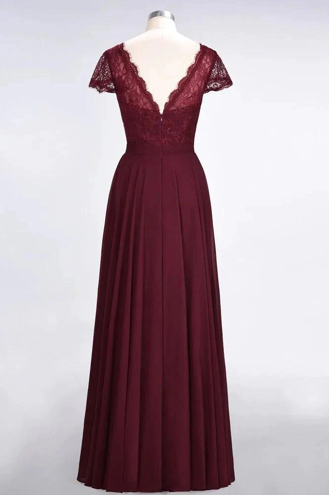 Stylish A-Line V-Neck Cap-Sleeves Floor-Length Bridesmaid Dress - Image 10