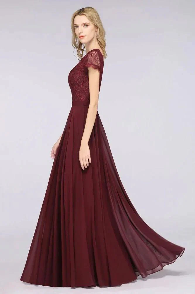 Stylish A-Line V-Neck Cap-Sleeves Floor-Length Bridesmaid Dress - Image 5