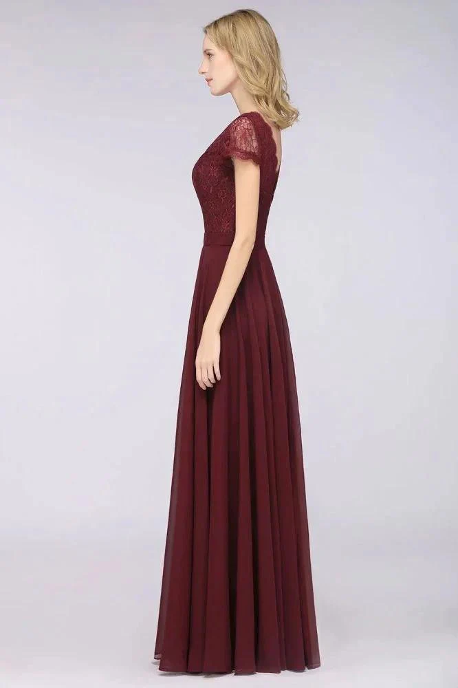 Stylish A-Line V-Neck Cap-Sleeves Floor-Length Bridesmaid Dress - Image 6