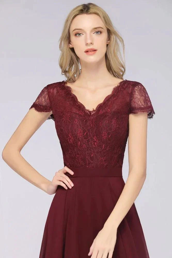 Stylish A-Line V-Neck Cap-Sleeves Floor-Length Bridesmaid Dress - Image 7