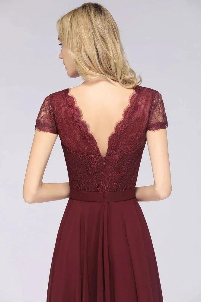 Stylish A-Line V-Neck Cap-Sleeves Floor-Length Bridesmaid Dress - Image 8