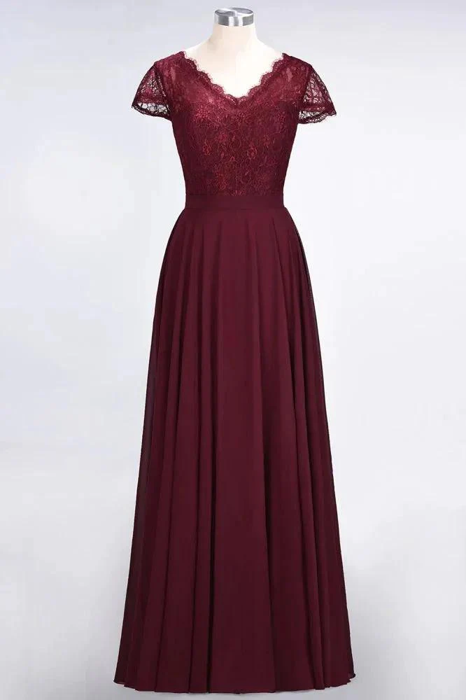 Stylish A-Line V-Neck Cap-Sleeves Floor-Length Bridesmaid Dress - Image 9