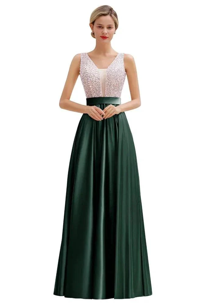 Stylish Backless Satin Floor Length Evening Dress V-Neck Party Dress - Image 10