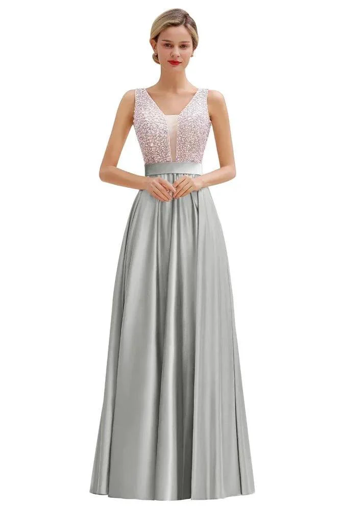 Stylish Backless Satin Floor Length Evening Dress V-Neck Party Dress - Image 9
