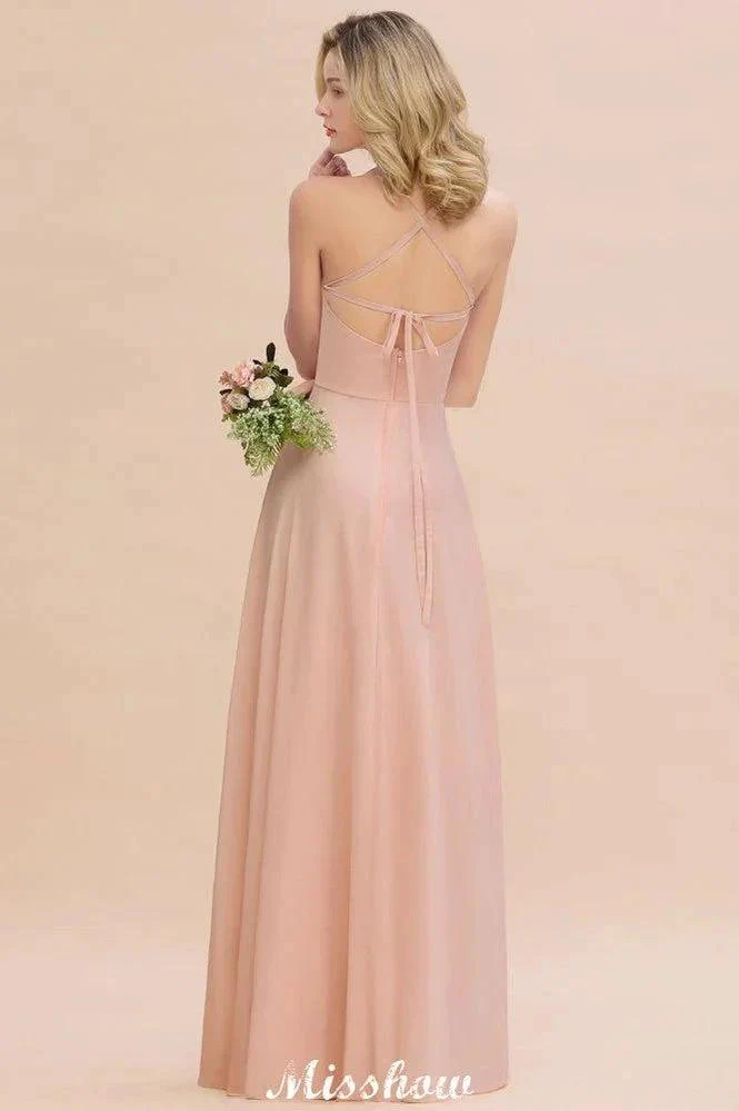 Stylish Chiffon Straps Sleeveless Floor-Length A-Line Ruffles Bridesmaid Dress - Image 2