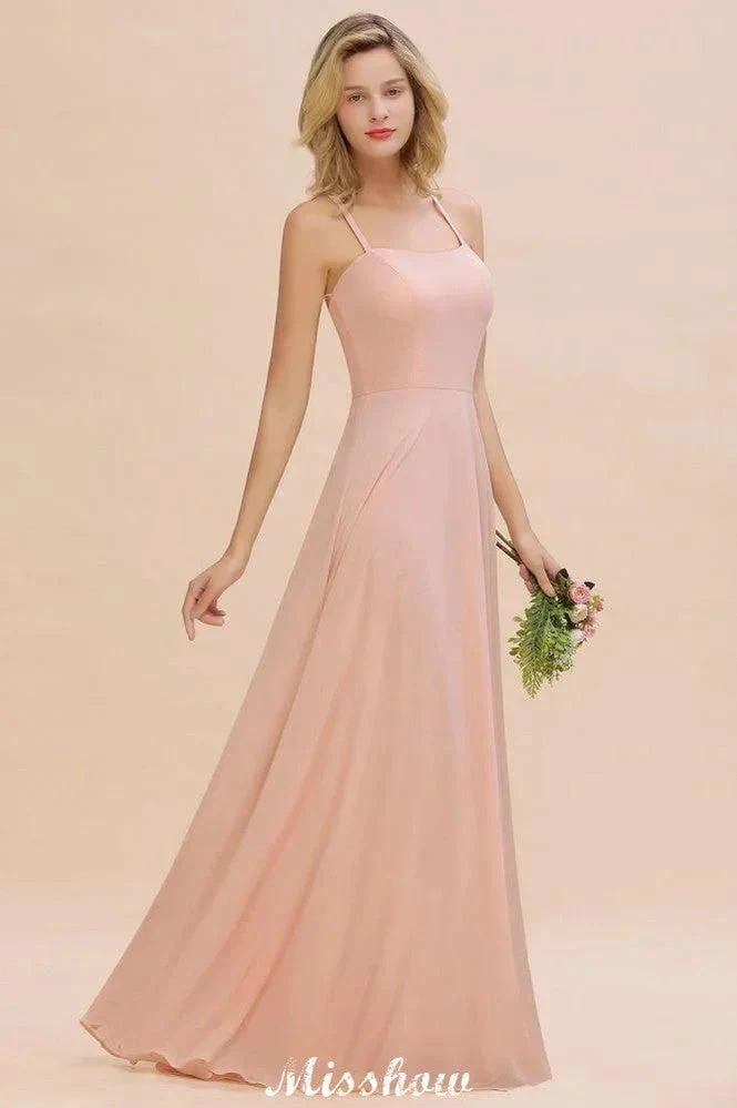 Stylish Chiffon Straps Sleeveless Floor-Length A-Line Ruffles Bridesmaid Dress - Image 3