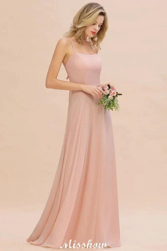 Stylish Chiffon Straps Sleeveless Floor-Length A-Line Ruffles Bridesmaid Dress - Image 4