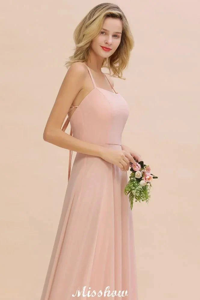 Stylish Chiffon Straps Sleeveless Floor-Length A-Line Ruffles Bridesmaid Dress - Image 6