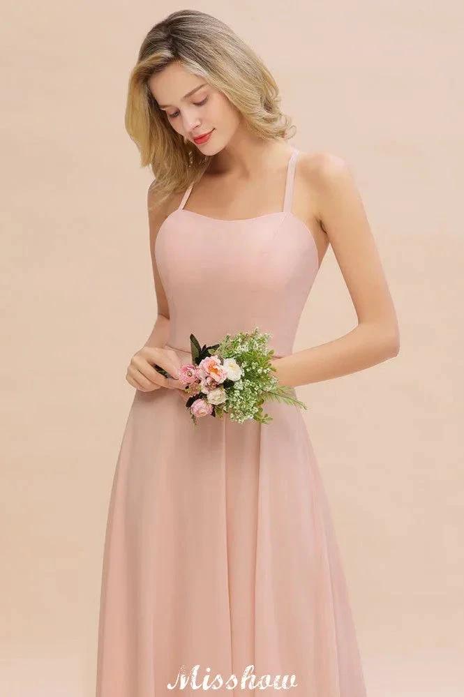 Stylish Chiffon Straps Sleeveless Floor-Length A-Line Ruffles Bridesmaid Dress - Image 7