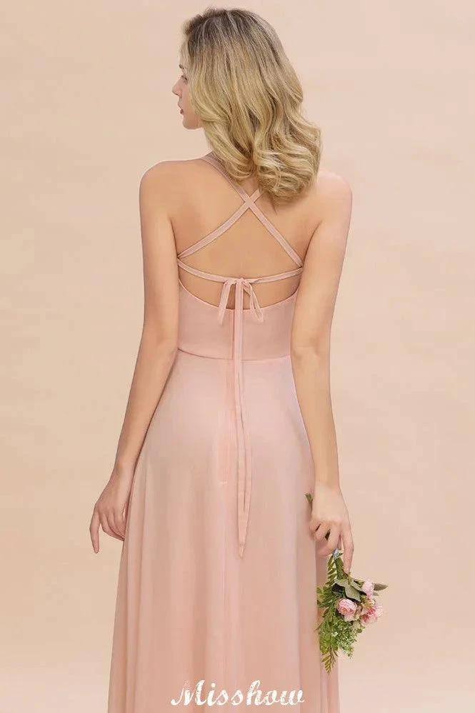 Stylish Chiffon Straps Sleeveless Floor-Length A-Line Ruffles Bridesmaid Dress - Image 9