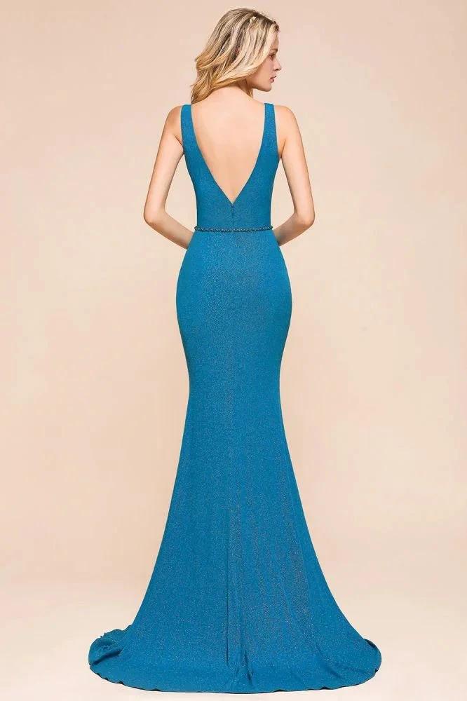 Stylish Deep Double V-Neck Sleeveless Mermaid Prom Dress Formal Party Gown - Image 2