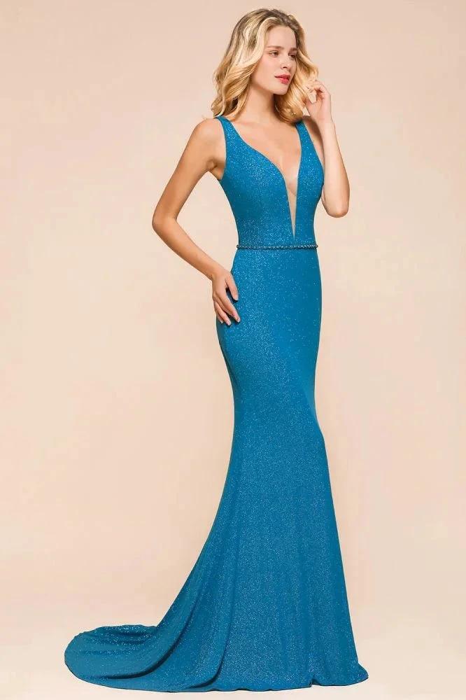 Stylish Deep Double V-Neck Sleeveless Mermaid Prom Dress Formal Party Gown - Image 3