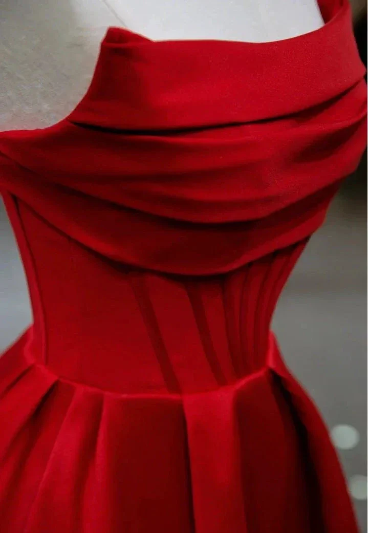 Stylish Flat Neck Satin Backless Pleated Floor Length A Line Evening Gown Prom Dress Y6331 - Image 3