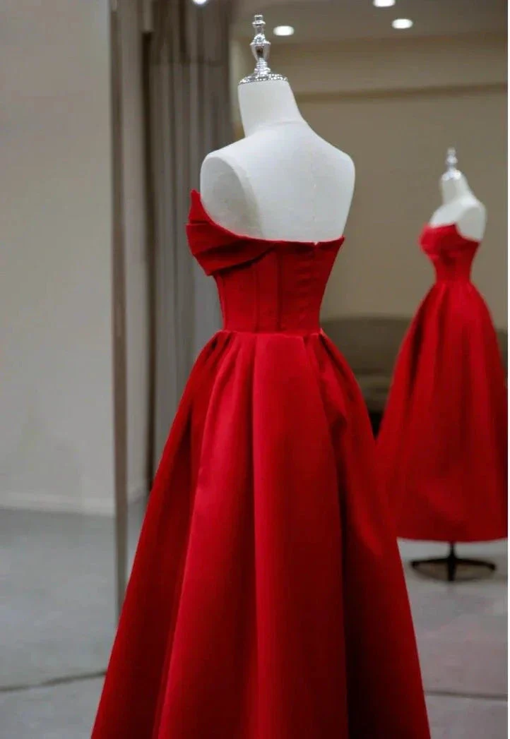Stylish Flat Neck Satin Backless Pleated Floor Length A Line Evening Gown Prom Dress Y6331 - Image 4