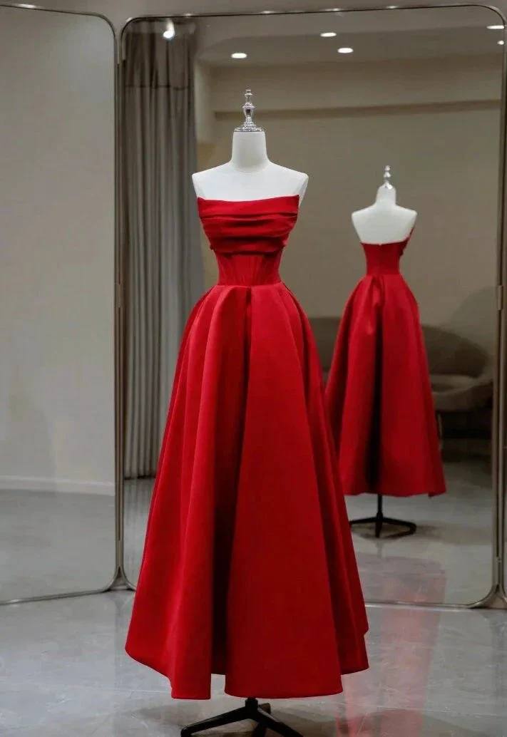Stylish Flat Neck Satin Backless Pleated Floor Length A Line Evening Gown Prom Dress Y6815 - Image 4