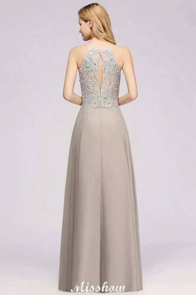 Stylish Floral Appliques Sleeveless Evening Party Gown Aline Silver Chiffon Long Bridesmaid Dress - Image 2