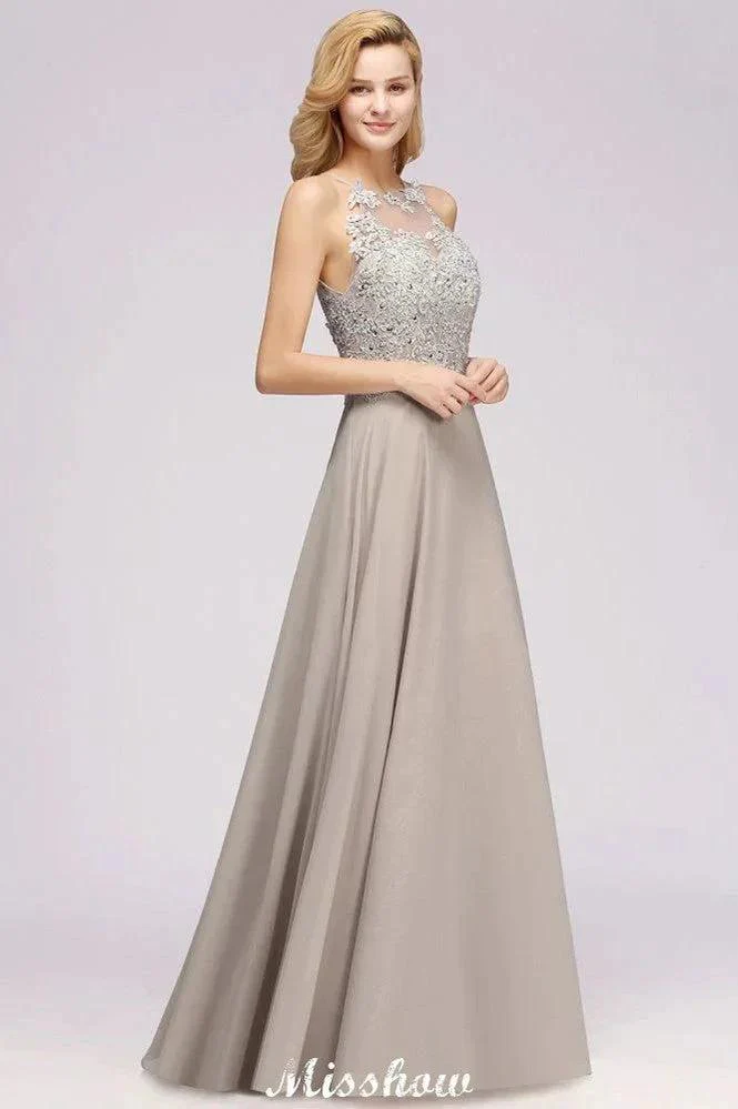 Stylish Floral Appliques Sleeveless Evening Party Gown Aline Silver Chiffon Long Bridesmaid Dress - Image 4