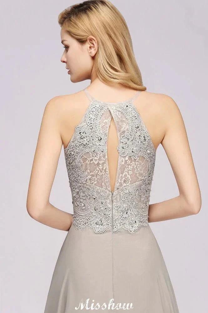 Stylish Floral Appliques Sleeveless Evening Party Gown Aline Silver Chiffon Long Bridesmaid Dress - Image 6