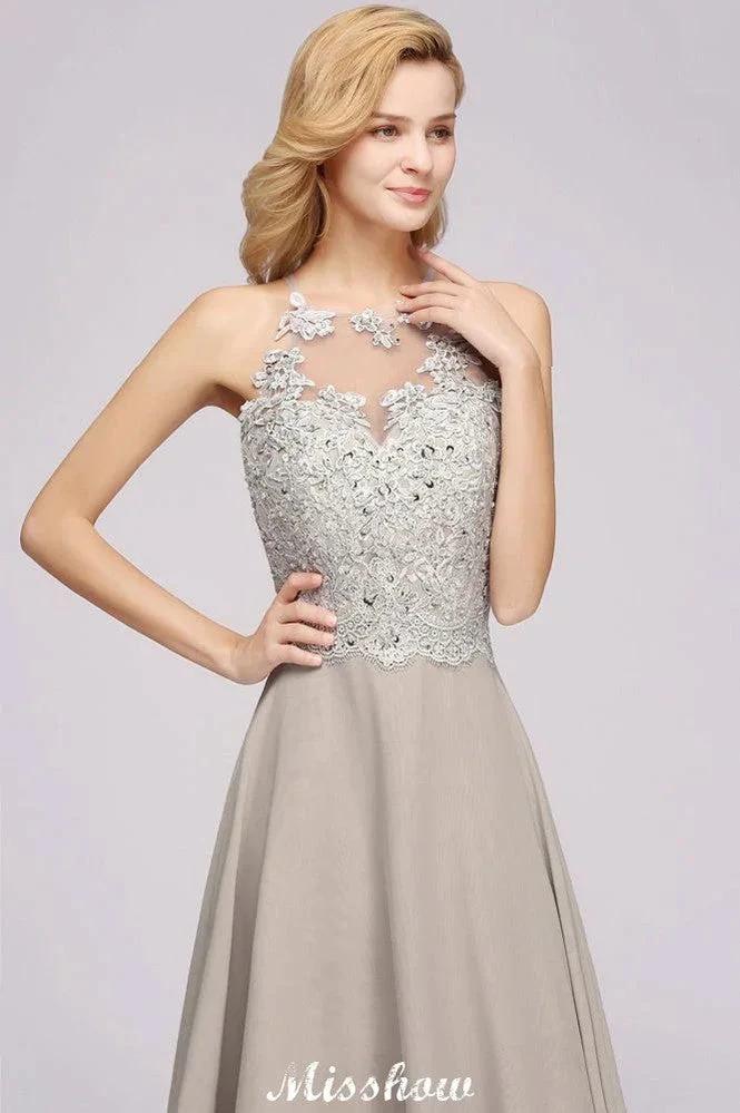 Stylish Floral Appliques Sleeveless Evening Party Gown Aline Silver Chiffon Long Bridesmaid Dress - Image 7