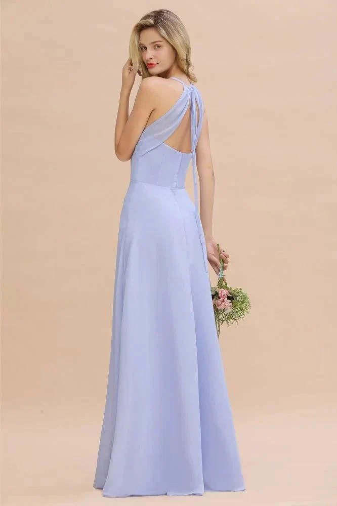 Stylish Halter V-Neck Sleeveless Floor-Length A-Line Bridesmaid Dress - Image 2