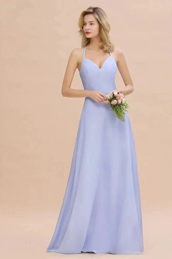 Stylish Halter V-Neck Sleeveless Floor-Length A-Line Bridesmaid Dress - Image 3