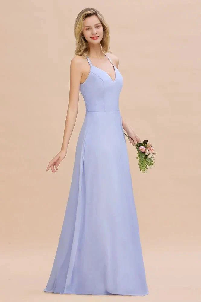 Stylish Halter V-Neck Sleeveless Floor-Length A-Line Bridesmaid Dress - Image 4