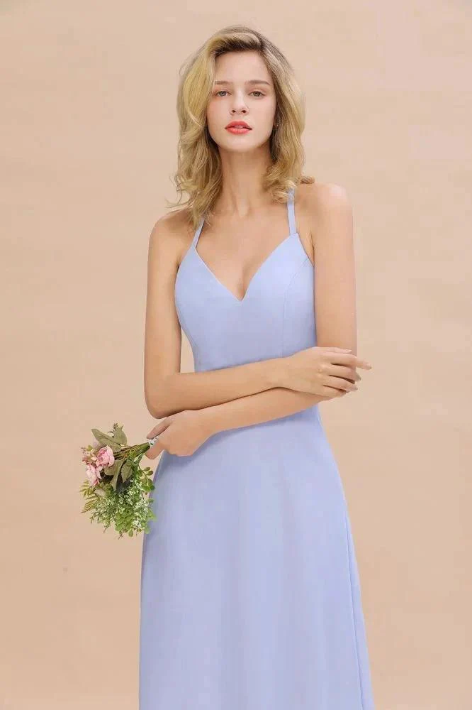 Stylish Halter V-Neck Sleeveless Floor-Length A-Line Bridesmaid Dress - Image 5