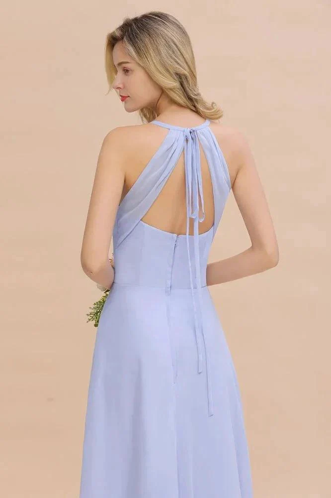 Stylish Halter V-Neck Sleeveless Floor-Length A-Line Bridesmaid Dress - Image 6